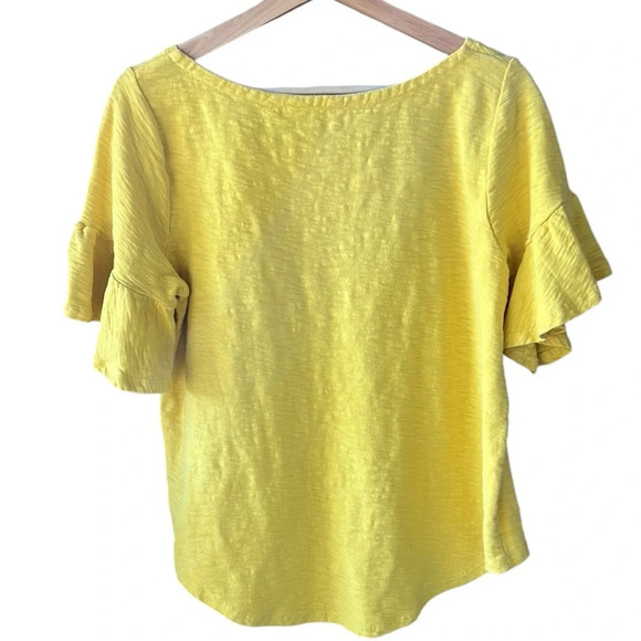Anthropologie Postmark Sz L Mustard Yellow Christel Ruffled-Sleeve Top Cotton - Picture 6 of 8